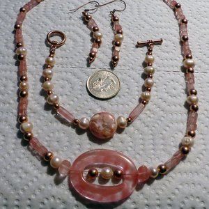 Minty Pinky-Peach Murano Venetian Glass Bead Necklace Bracelet Earrings